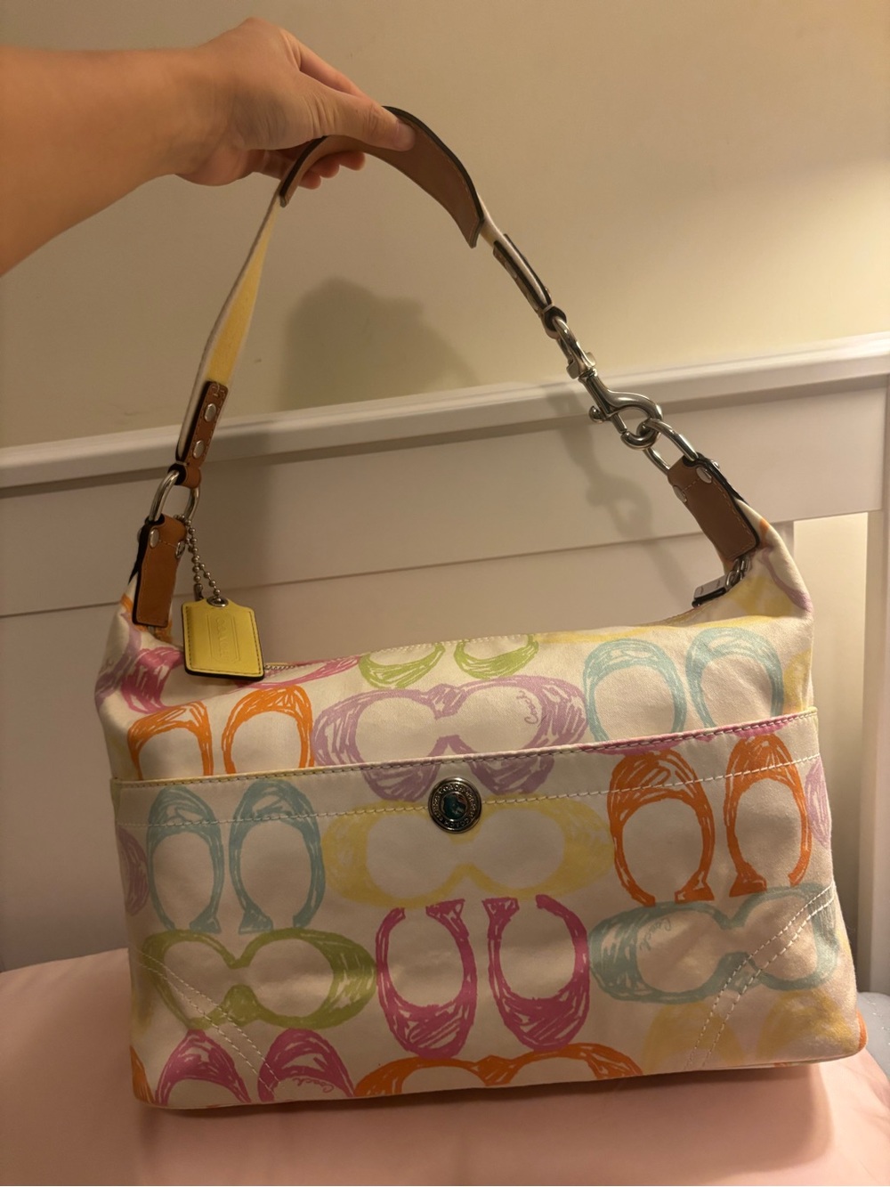 Vintage Coach Hampton Signature Pastel Shoulder Hobo Bag